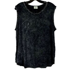 Blue Buttercup Black Vintage Look Mineral Washed Sleeveless Tank Top Medium